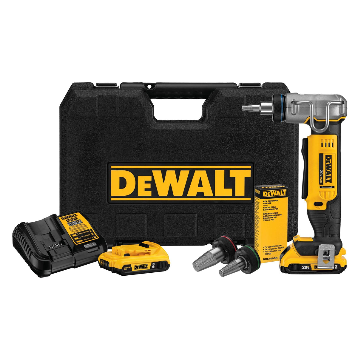 DEWALT 20V MAX PEX Expander in action expanding 3/8" to 1" tubing.