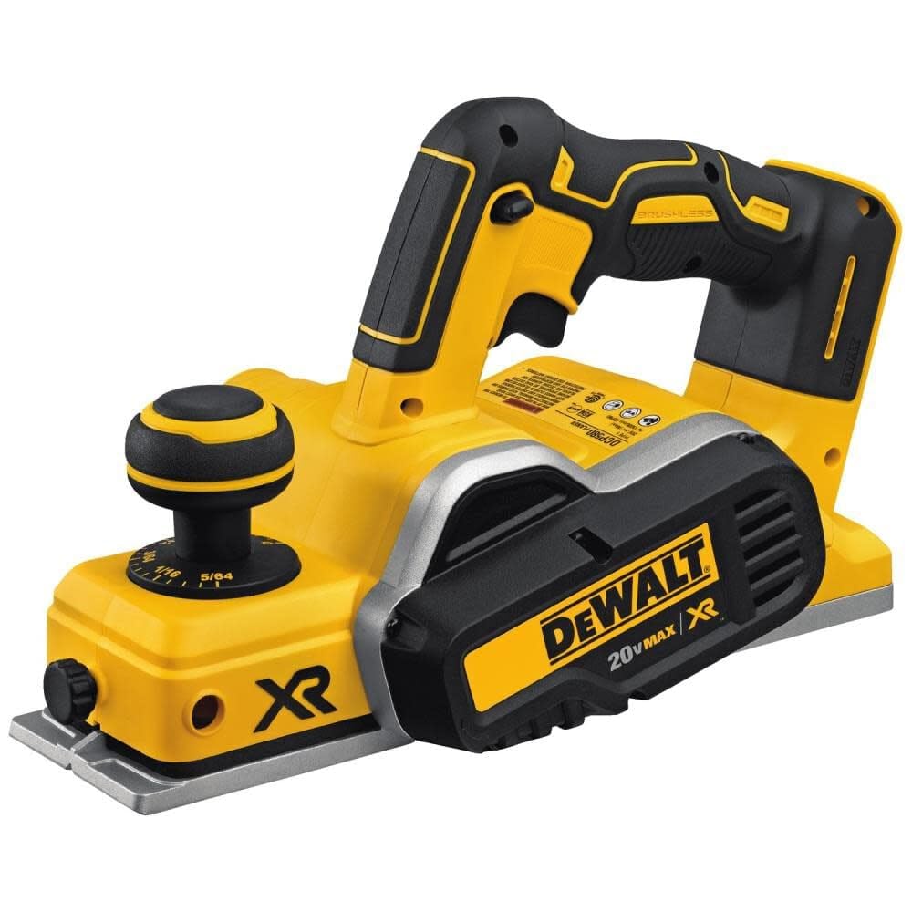 DEWALT 20V MAX Planer front view highlighting portable cordless design for job sites