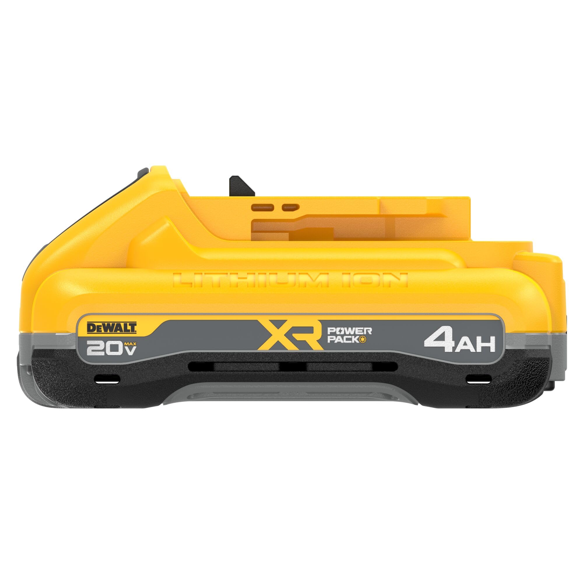 DEWALT 20V MAX XR PowerPack 4Ah battery beside a rugged case for protection