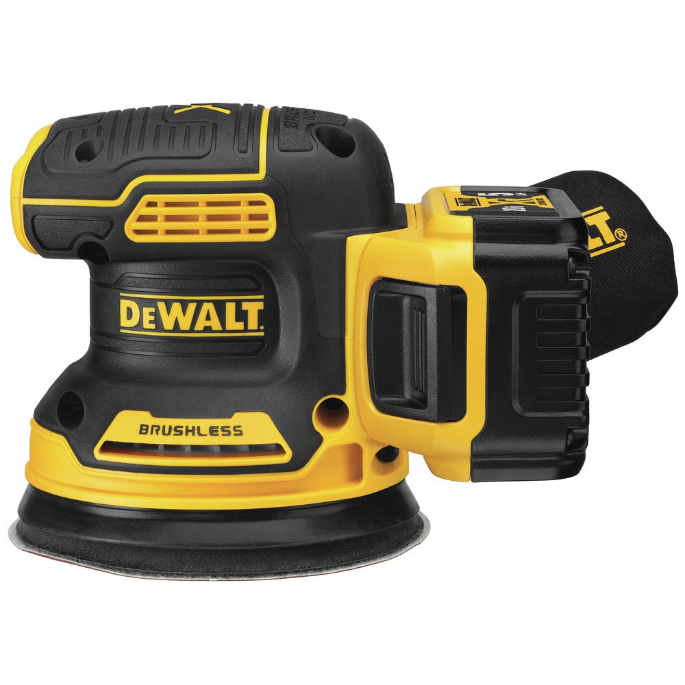 DEWALT DCW210P1 front view showing compact sander for close to surface control
