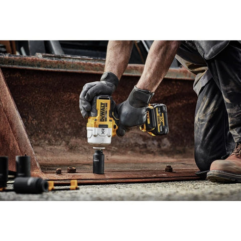 DEWALT wheel lug installation showing heavy-duty capability.