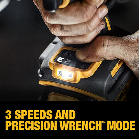 DEWALT 4-mode switch and LED lighting for adjustable work.