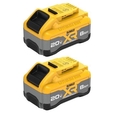 DEWALT 20V MAX XR 8Ah Powerpack front view showing extended runtime potential.