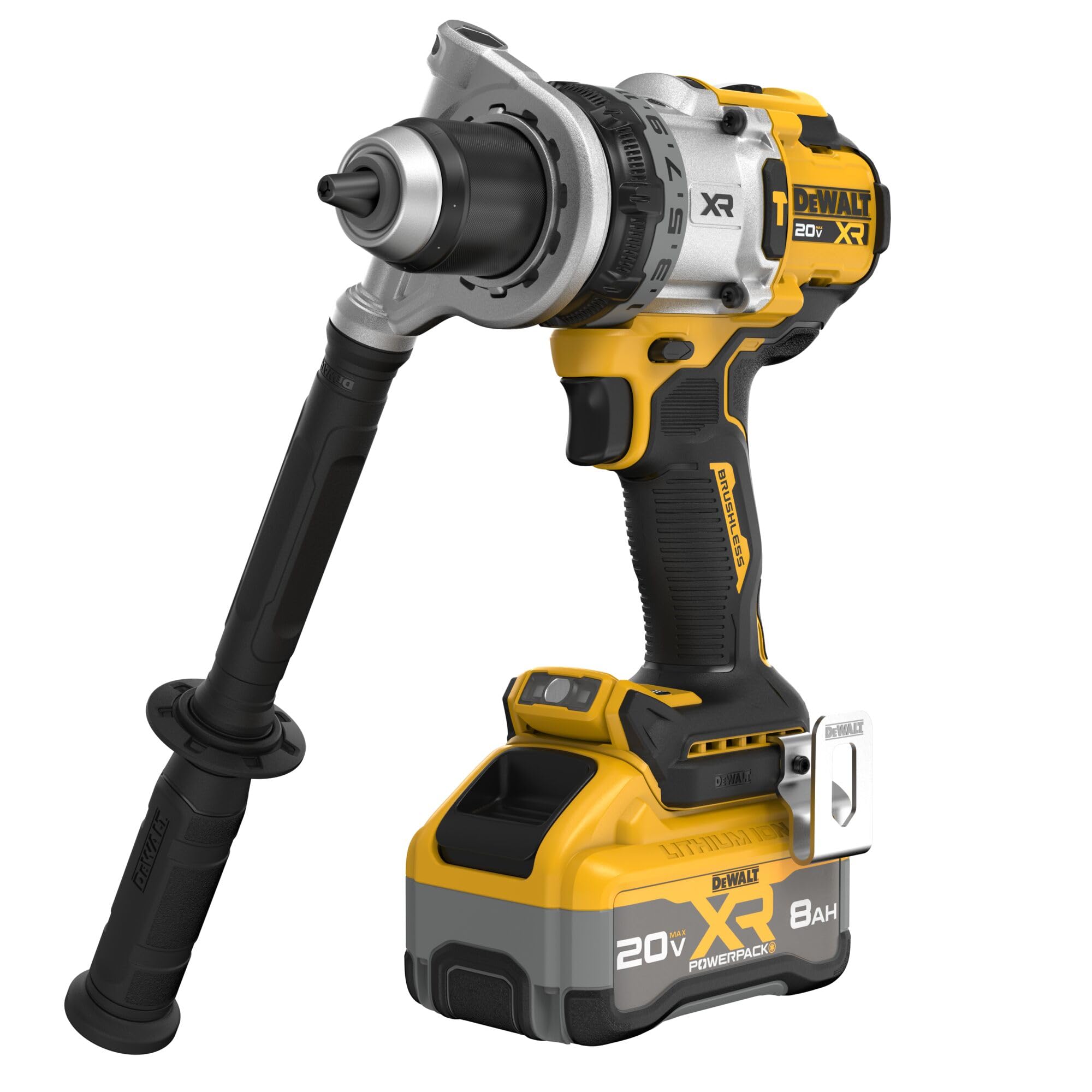 DEWALT 20V Max XR hammer drill with battery and charger ready for setup.