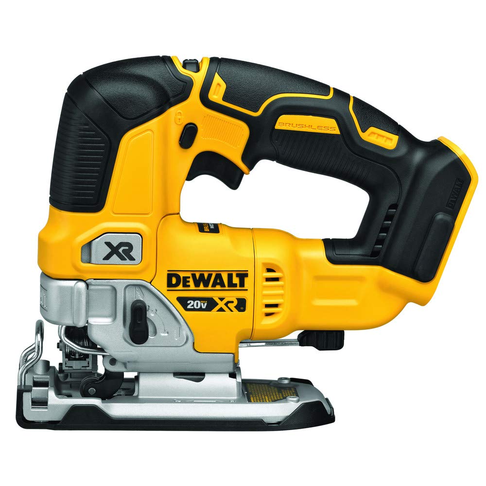 DEWALT DCS334B jigsaw with LED illumination for precise cuts on dim work surfaces