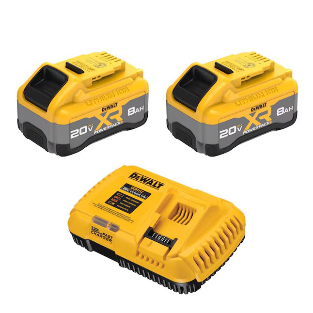 DEWALT 20V Powerpack 8Ah battery front view for heavy tasks and longer run time.