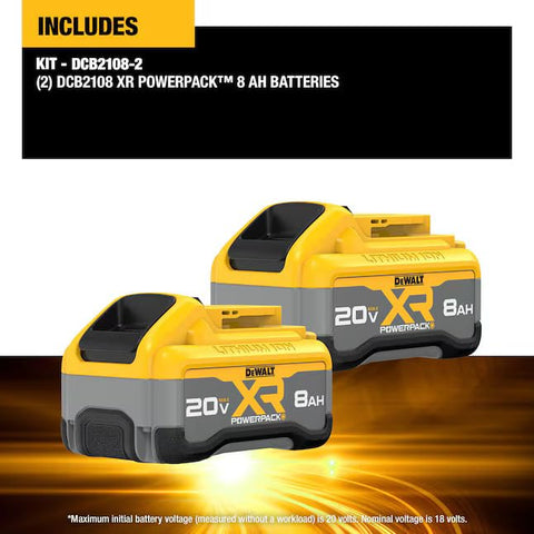 DEWALT 20V Powerpack 8Ah battery side view showing durability and wear resistance.