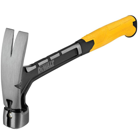 DEWALT 28OZ steel hammer side profile shows one-piece construction and balance.