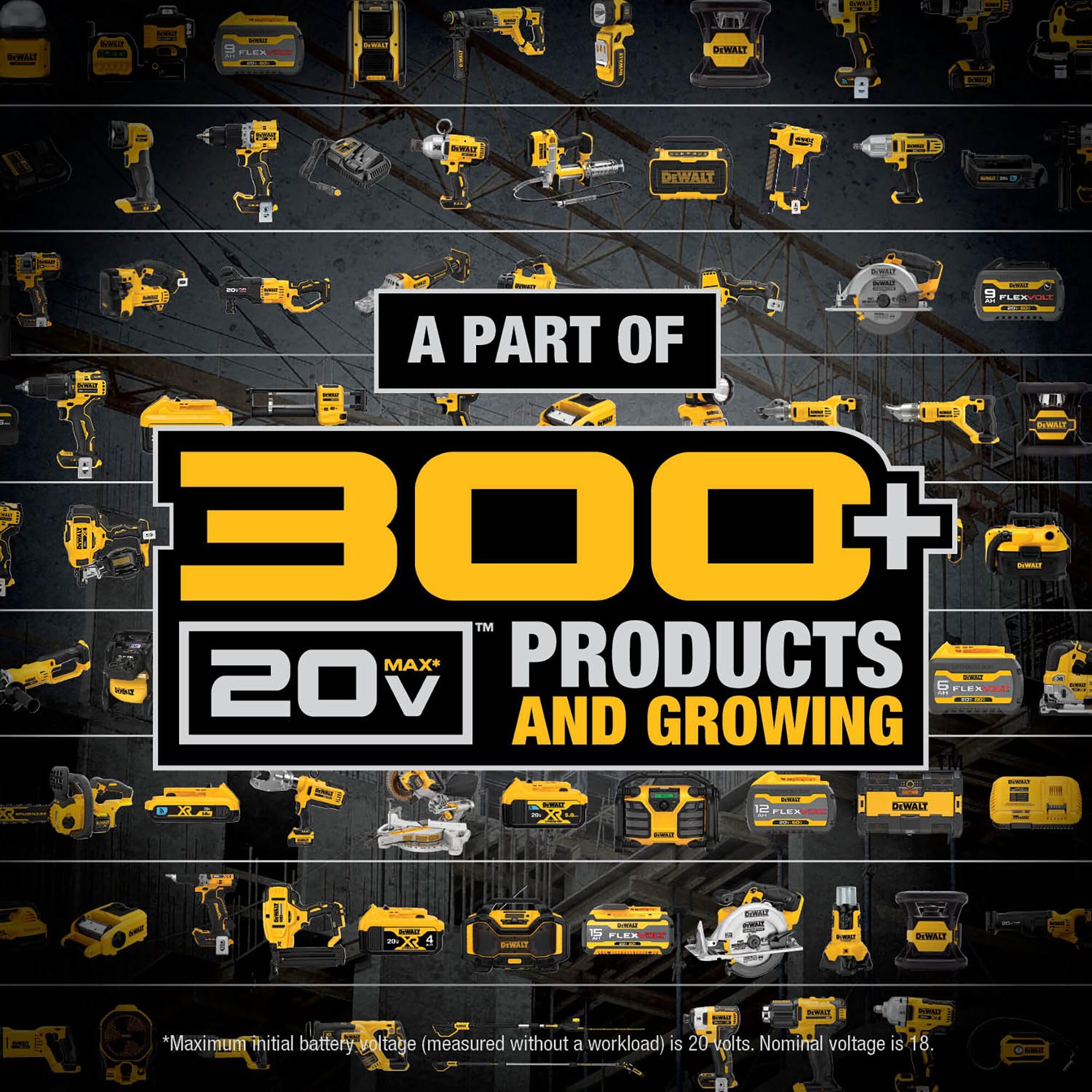 DEWALT 3-year warranty badge on battery kit