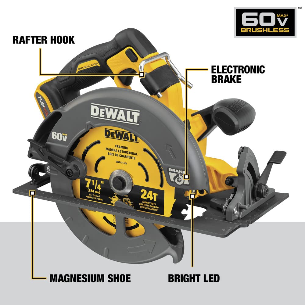 7-1/4-inch blade ready for versatile material cutting with DEWALT