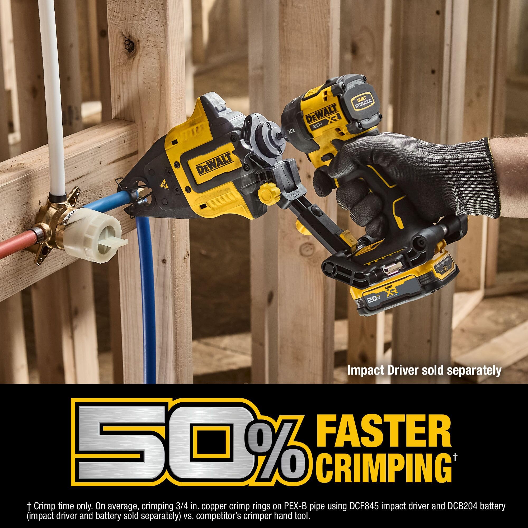 All-metal internal mechanism close-up on DEWALT crimp tool