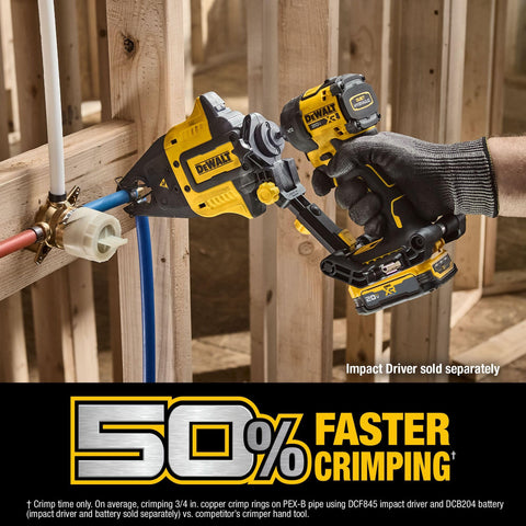 All-metal internal mechanism close-up on DEWALT crimp tool