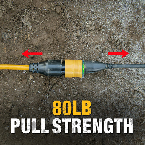 DEWALT amber LED power indicator shows outlet activity for quick setup.