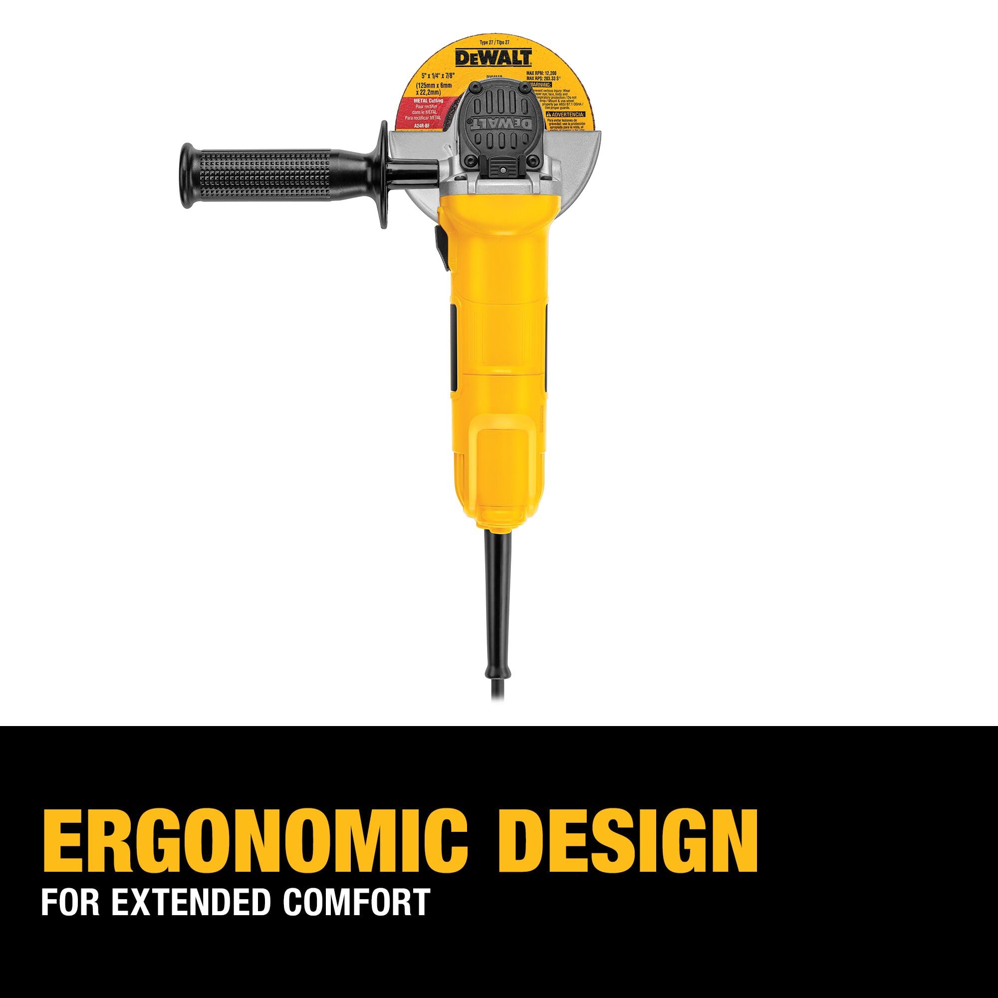Two-position removable side handle provides versatile control on uneven surfaces.