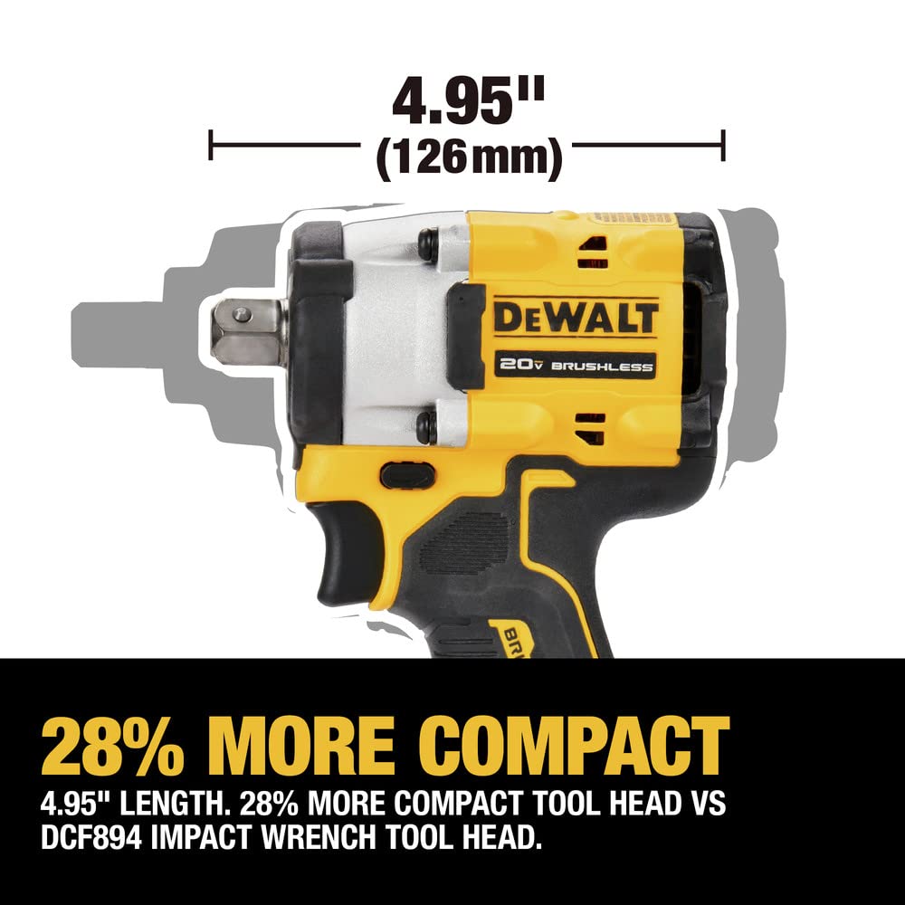 DEWALT Atomic 20V wrench delivering up to 300 ft-lbs of torque for tough jobs.
