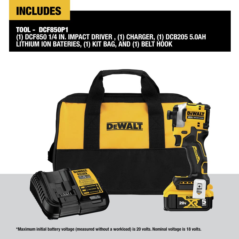 DEWALT Atomic 1/4-in impact driver showing the 3-LED work light for dim work areas