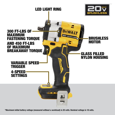 DEWALT Atomic 20V Max delivers up to 300 ft-lbs of max fastening torque.