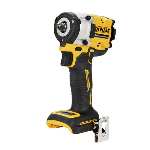 DEWALT Atomic 20V Max 3/8 in impact wrench in use with hog ring anvil for quick sockets.