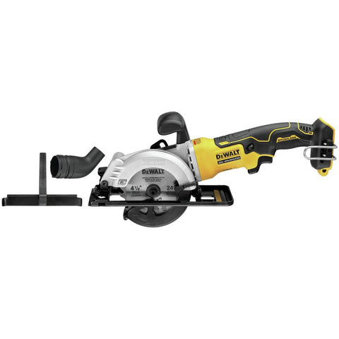 DEWALT ATOMIC 20V MAX circular saw shows compact design for tight spaces and easy maneuverability.