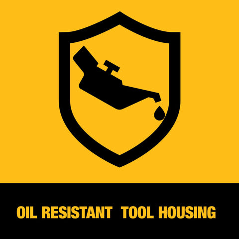 DEWALT ATOMIC 20V MAX housing resists oils and solvents in workshop