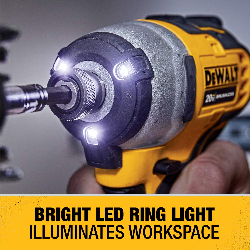 DEWALT Atomic 20V Max Impact Driver features three LEDs to illuminate dim work areas.