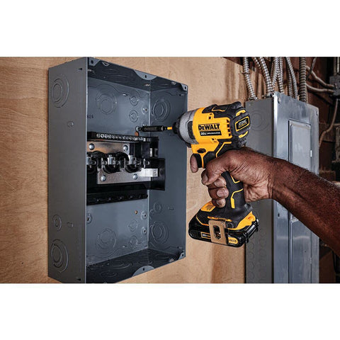 DEWALT Atomic 20V Max Impact Driver shows brushless motor for efficient performance.