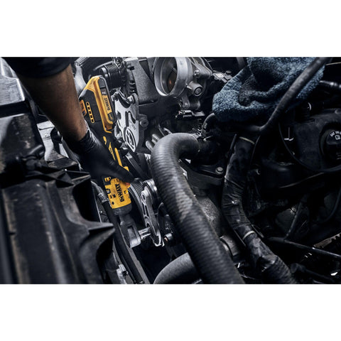 DEWALT ATOMIC 20V MAX ratchet with LED work light for better visibility.