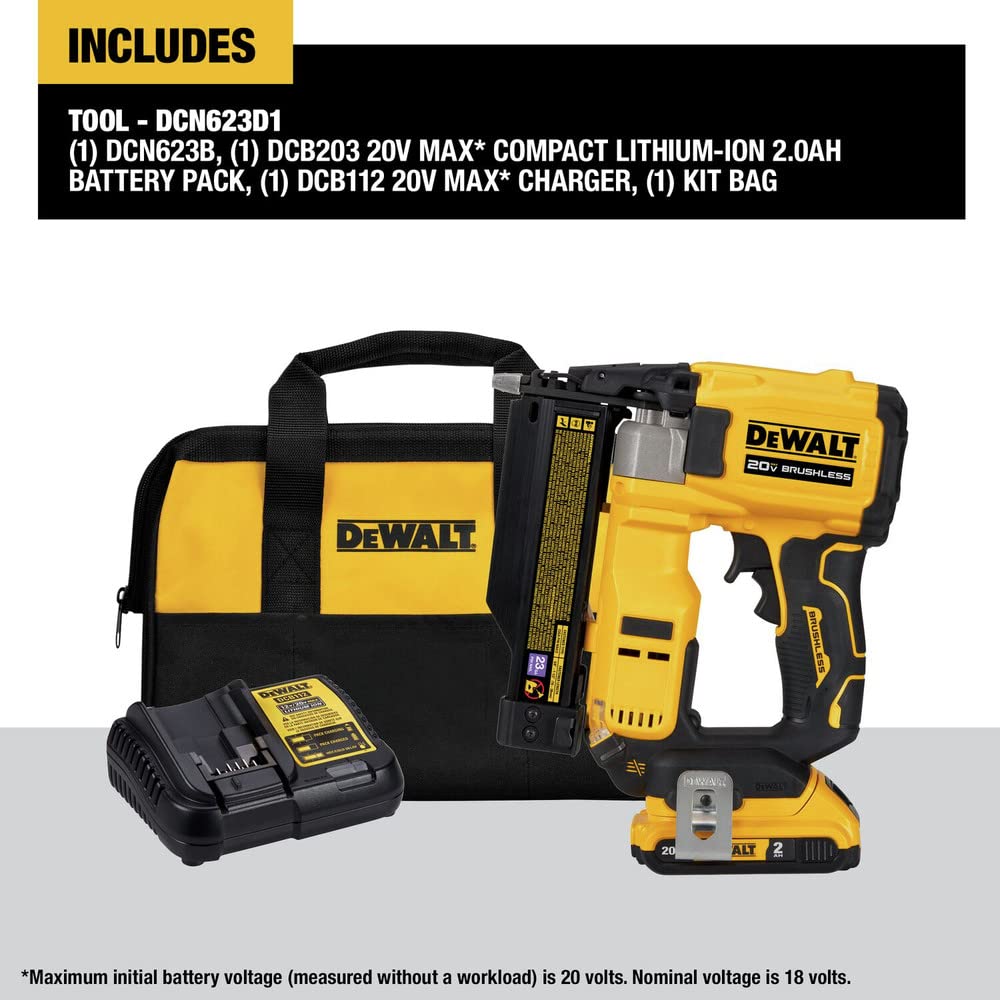 DEWALT ATOMIC pin nailer in hand demonstrating compact control