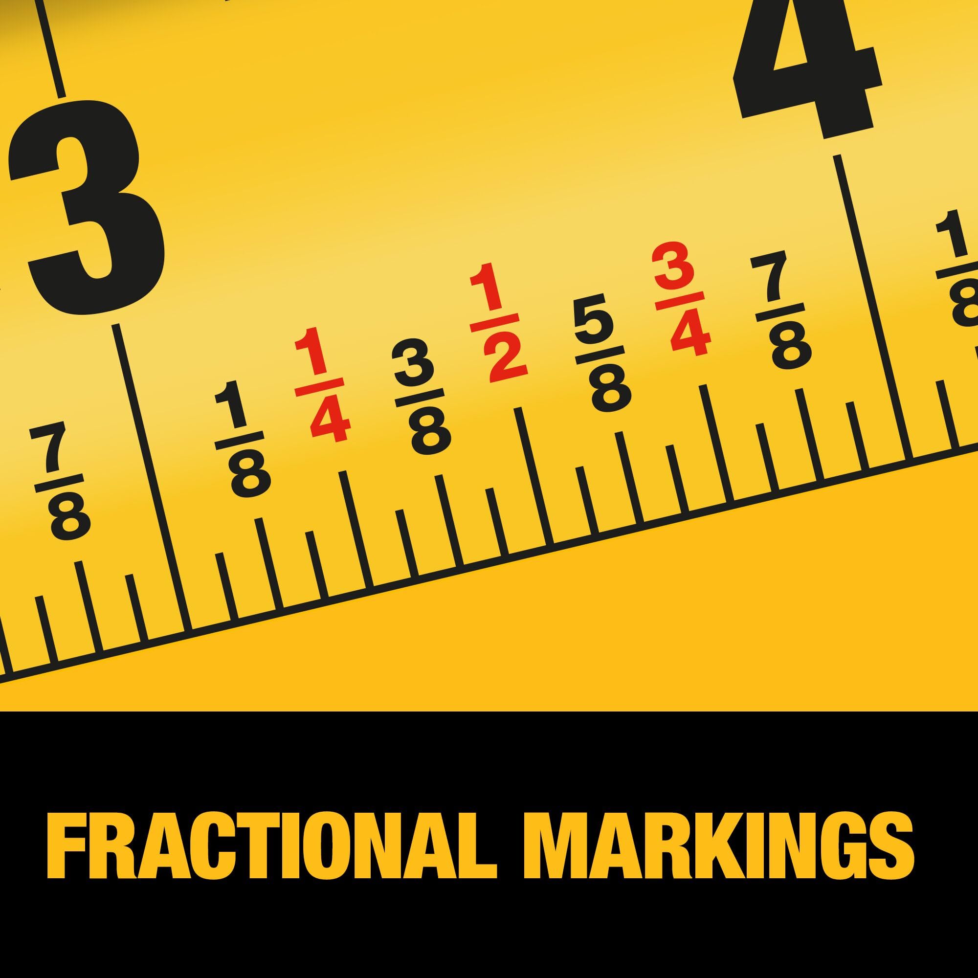 DEWALT Atomic fractional graphics emphasize easy fraction readings on site