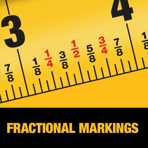 DEWALT Atomic fractional graphics emphasize easy fraction readings on site