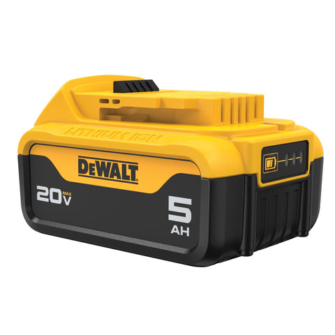 Close-up of the DEWALT battery pack highlighting build quality.