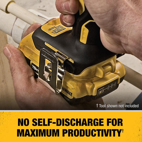 DEWALT battery pack in use with a power tool for uninterrupted performance.