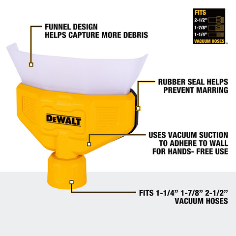 DEWALT claw utility nozzle brush reaching corners for thorough cleaning.