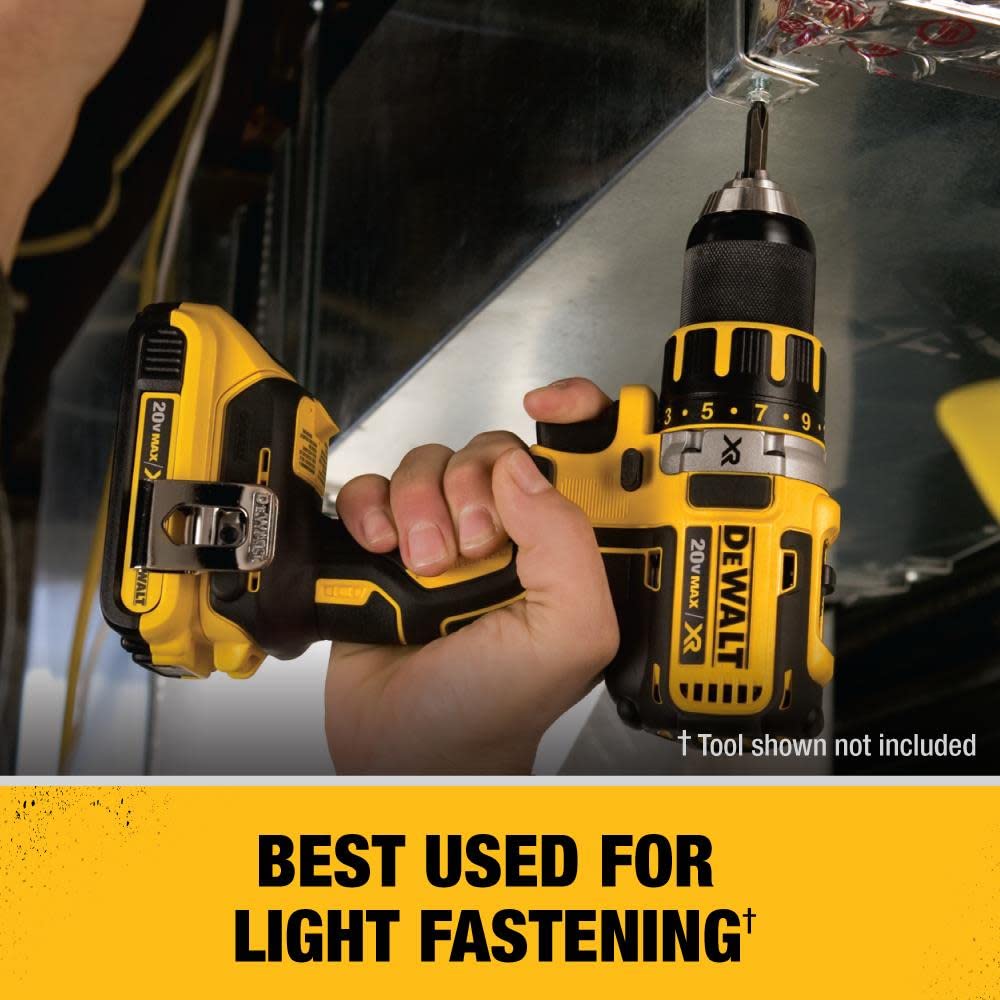 DEWALT compact lithium-ion pack designed for extended runtime.