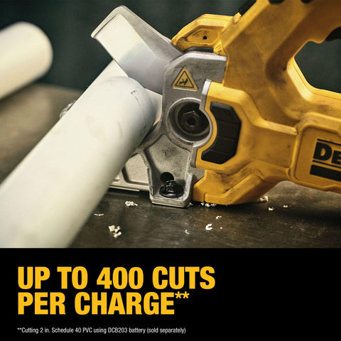 2-inch tubing cut with DEWALT DCE180B for plumbing tasks.