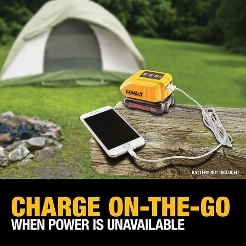 DEWALT DCB090 keeps you connected when AC power is unavailable.