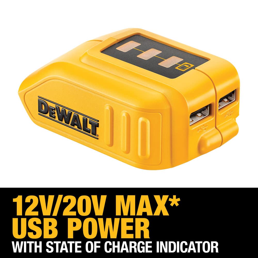 Dual USB ports power two devices simultaneously with DEWALT DCB090.