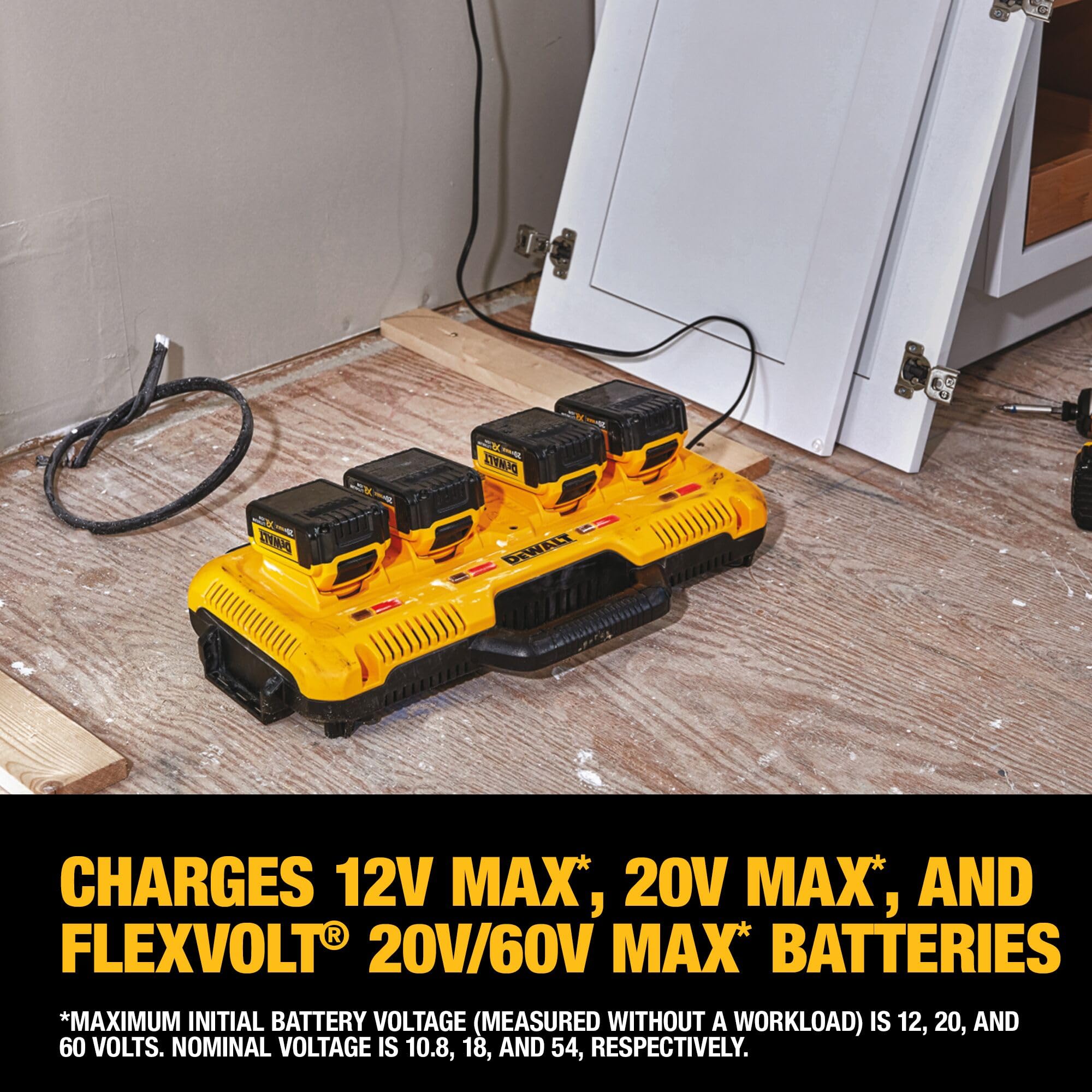 DEWALT DCB104 charges a 4.0Ah DCB204 in about 40 minutes for quick readiness.