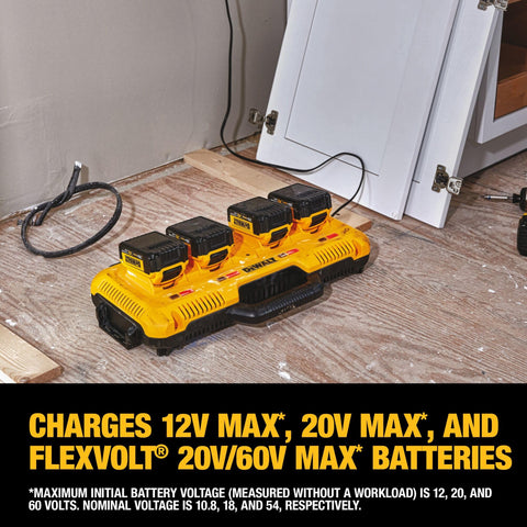 DEWALT DCB104 charges a 4.0Ah DCB204 in about 40 minutes for quick readiness.