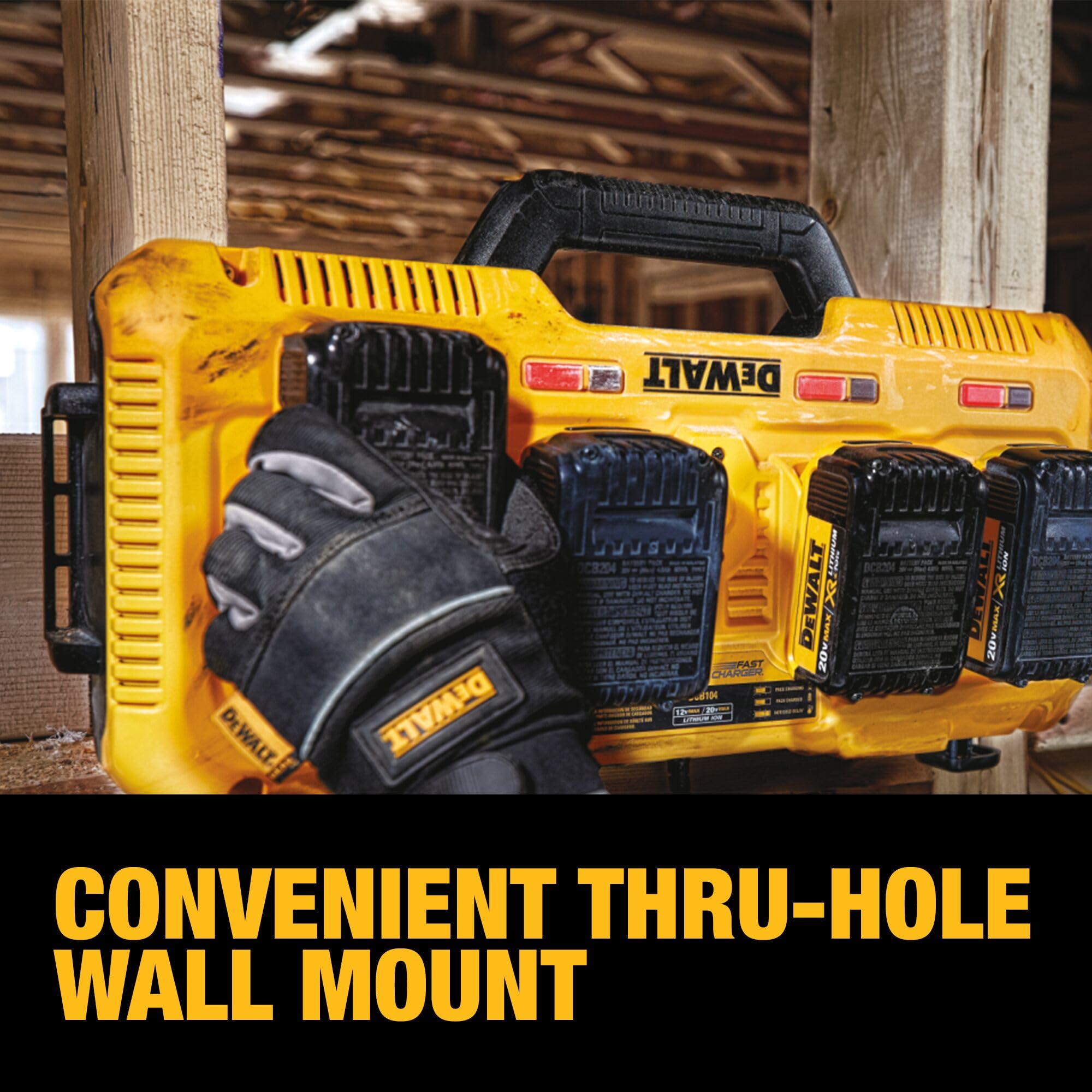 DEWALT DCB104 Tool Connect ready design helps track batteries on site.