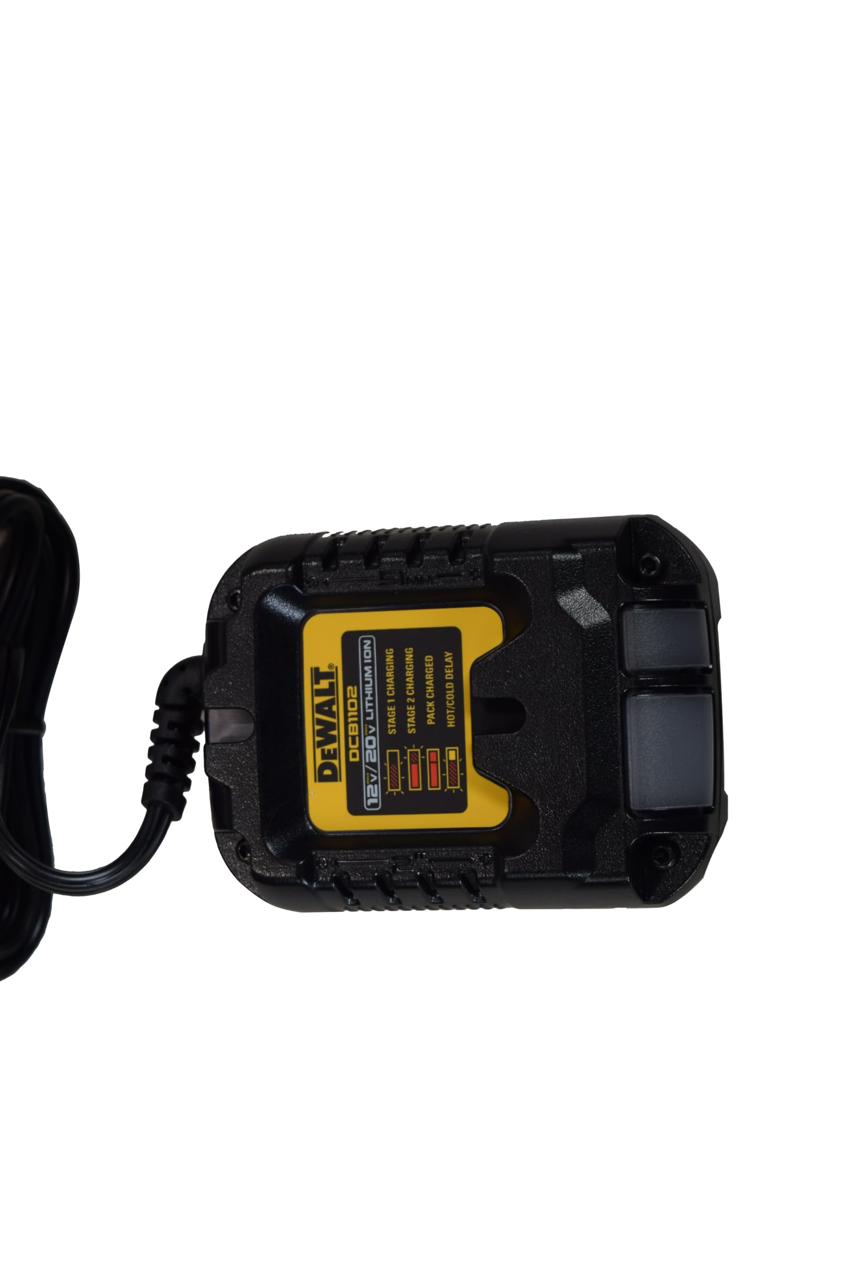 DEWALT DCB1102 mounting holes ready for wall installation (screws sold separately).