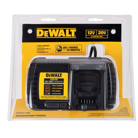 DEWALT DCB1106 battery-charging-status shows clear LED indicators during operation.