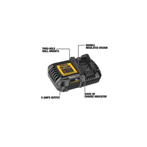 DEWALT DCB1106 LED indicator demonstrates charge level at a glance for planning.
