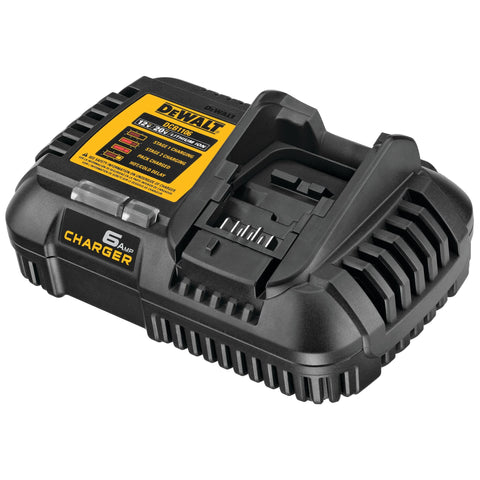 DEWALT DCB1106 on-site use image depicts charging in workshop or field.