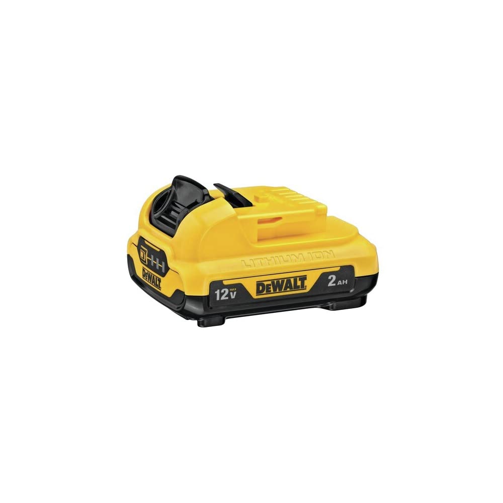 DEWALT DCB122 front label close-up showing 2Ah capacity and compatibility