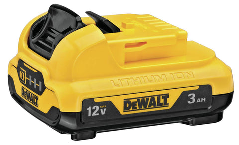 DEWALT DCB124 battery showing fuel gauge for charge level at a glance