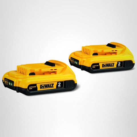 DEWALT DCB203-2 packs in-use with tools demonstrates rapid recharge.