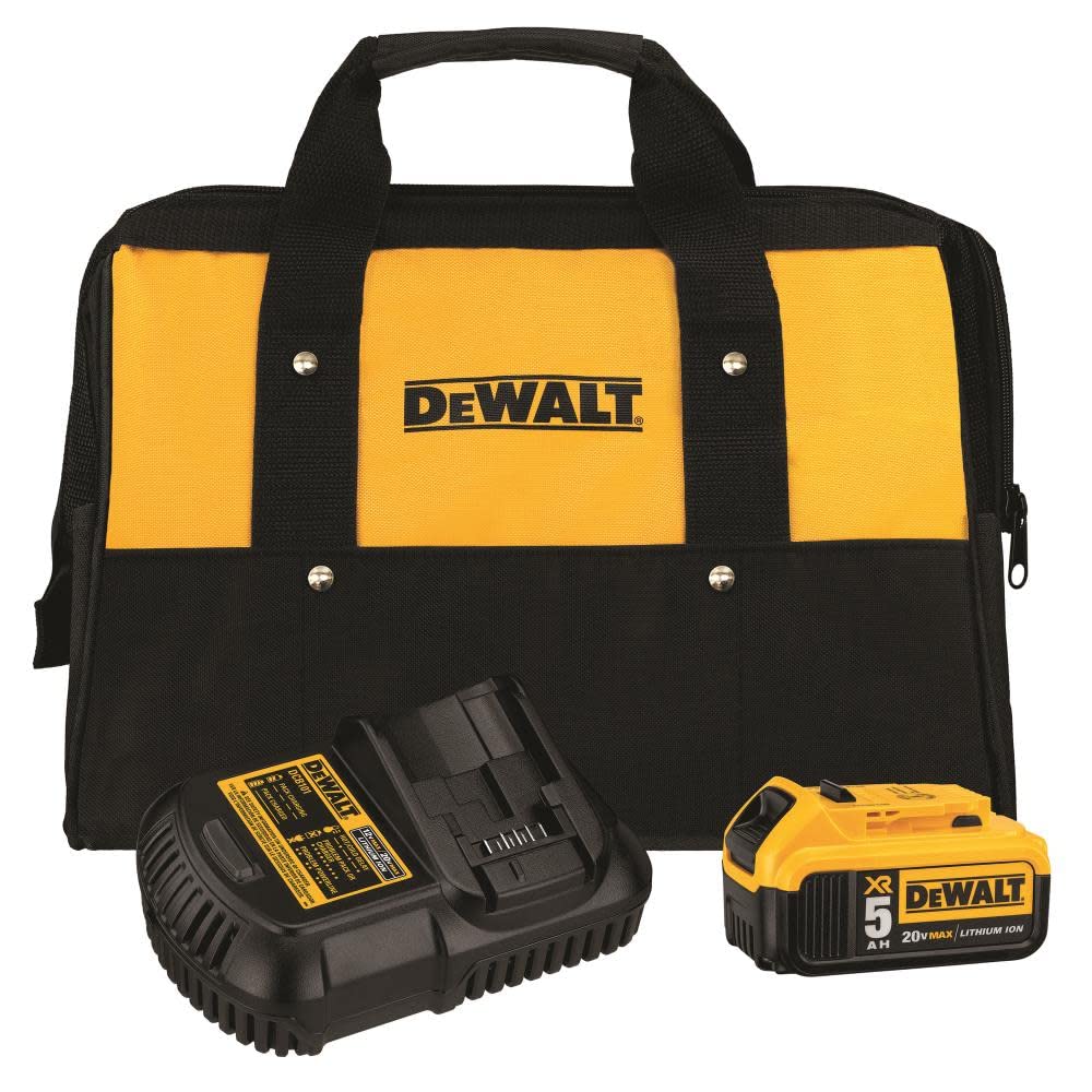 DEWALT DCB205CK 20V Max 5Ah battery for extended runtime.