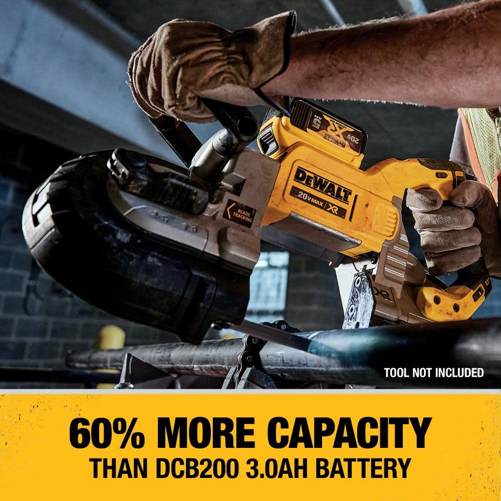 DEWALT DCB205CK compact setup for on-site charging.