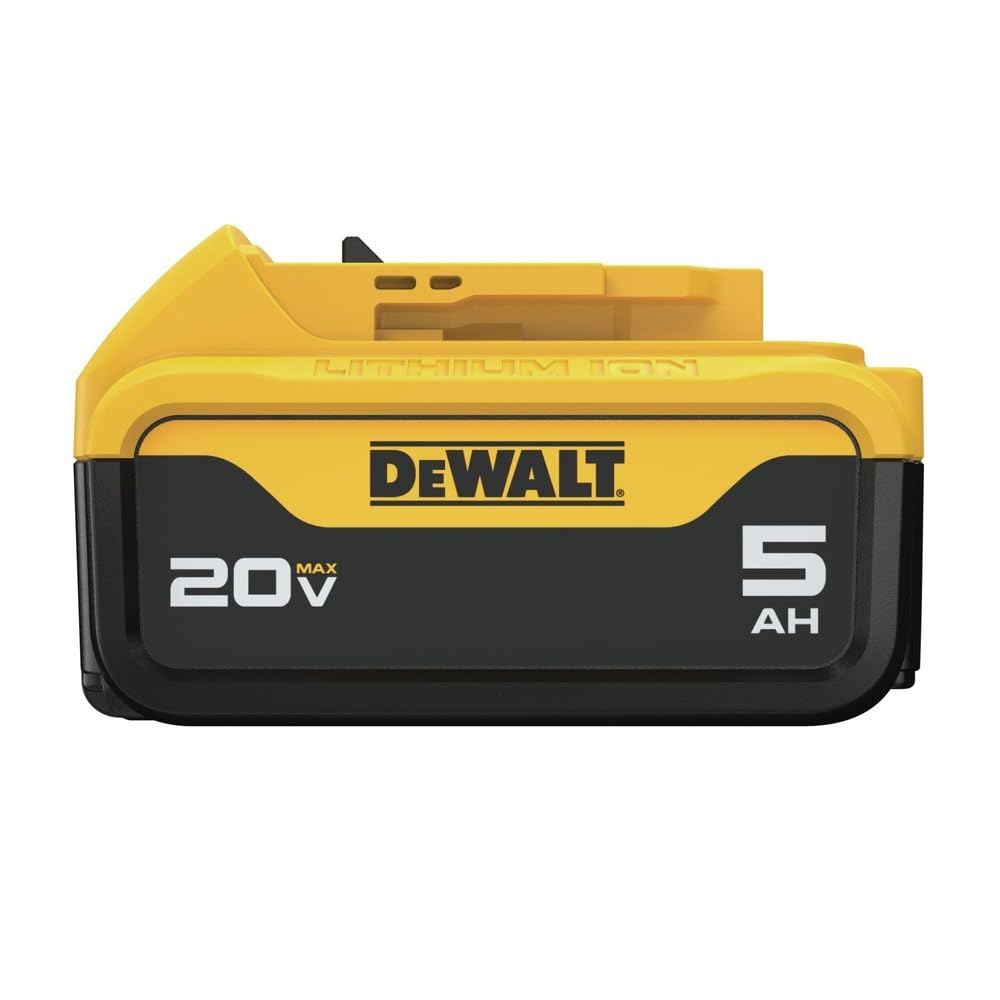 DEWALT DCB205R battery in charger shows quick readiness for next task.